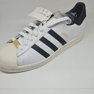 NIB Adidas Men's White and Black Superstar80s BAPE Sneakers With Box
